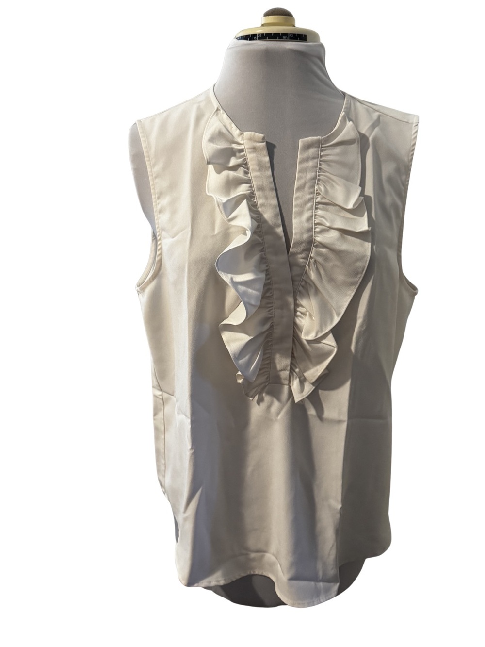 J Crew Ruffle front  top in ivory satin crepe.